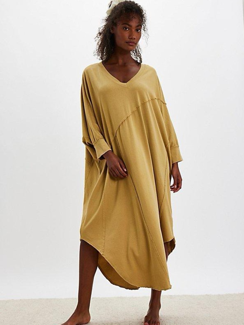 FREE PEOPLE Intimately Dusk To Dawn Asymmetrical Cotton Yellow Nighty Dress